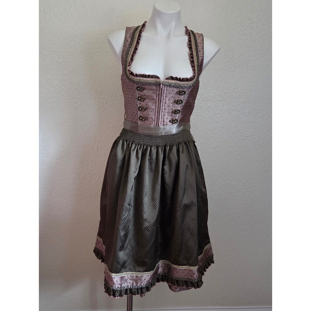 NWT Kruger Madl Womens Dirndl Dress Set Mauve Olive Green Oktoberfest 38